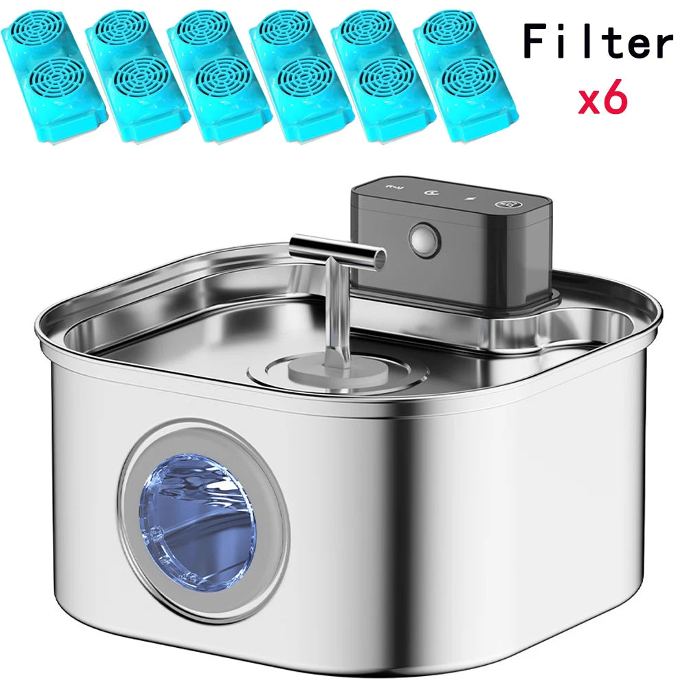 Fresh Water Wireless Cat Water Fountain T101 – 3.2L Stainless Steel, Ultra-Quiet & Rechargeable
