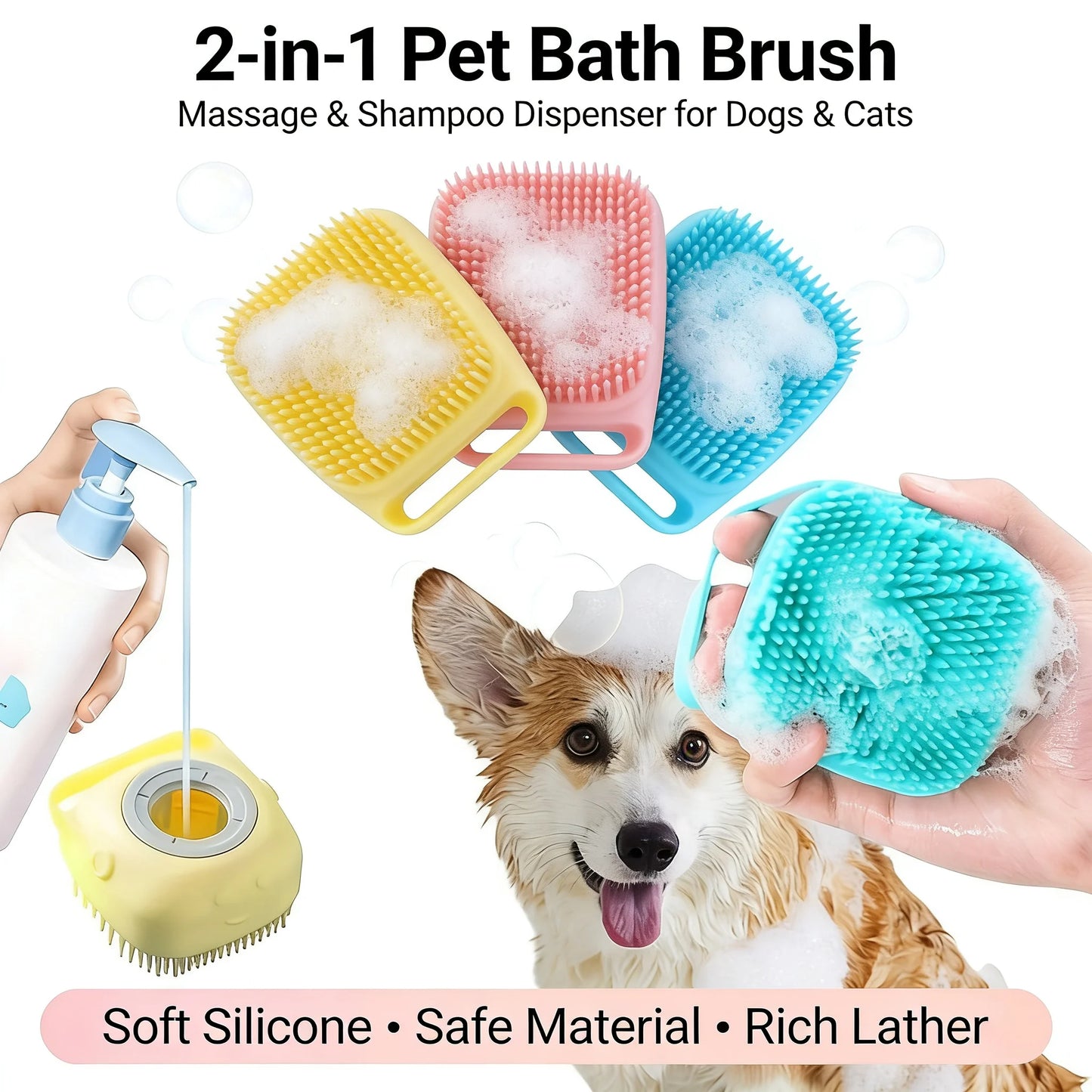 2-in-1 Pet Bath & Massage Brush