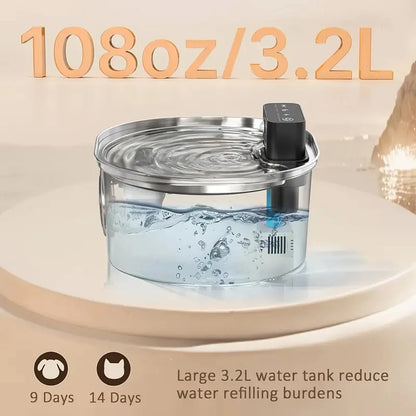 Fresh Water Wireless Cat Water Fountain T101 – 3.2L Stainless Steel, Ultra-Quiet & Rechargeable