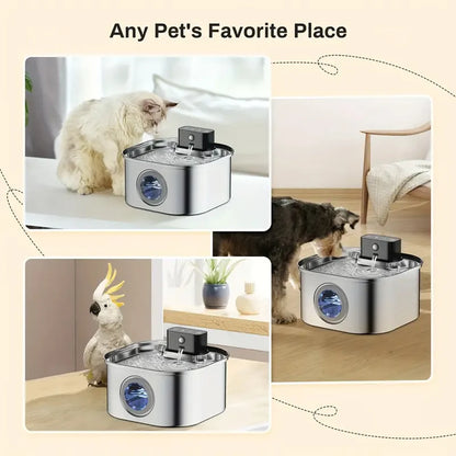 Fresh Water Wireless Cat Water Fountain T101 – 3.2L Stainless Steel, Ultra-Quiet & Rechargeable