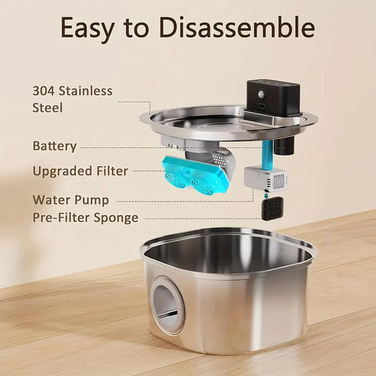 Fresh Water Wireless Cat Water Fountain T102 – 3.2L Stainless Steel, Ultra-Quiet & Rechargeable