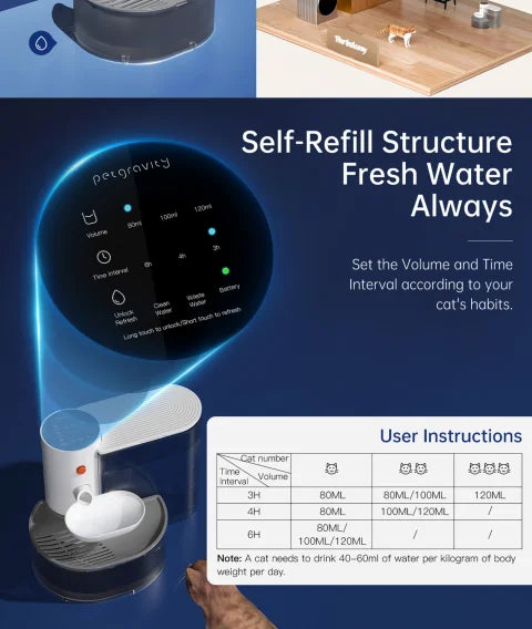 Fresh Water Smart Self-Refill Cat Water Fountain – Wireless & No Filter Needed