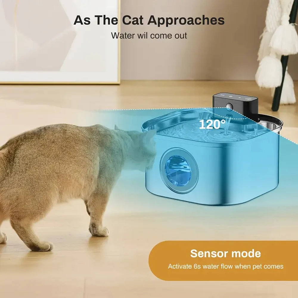 Fresh Water Wireless Cat Water Fountain T101 – 3.2L Stainless Steel, Ultra-Quiet & Rechargeable